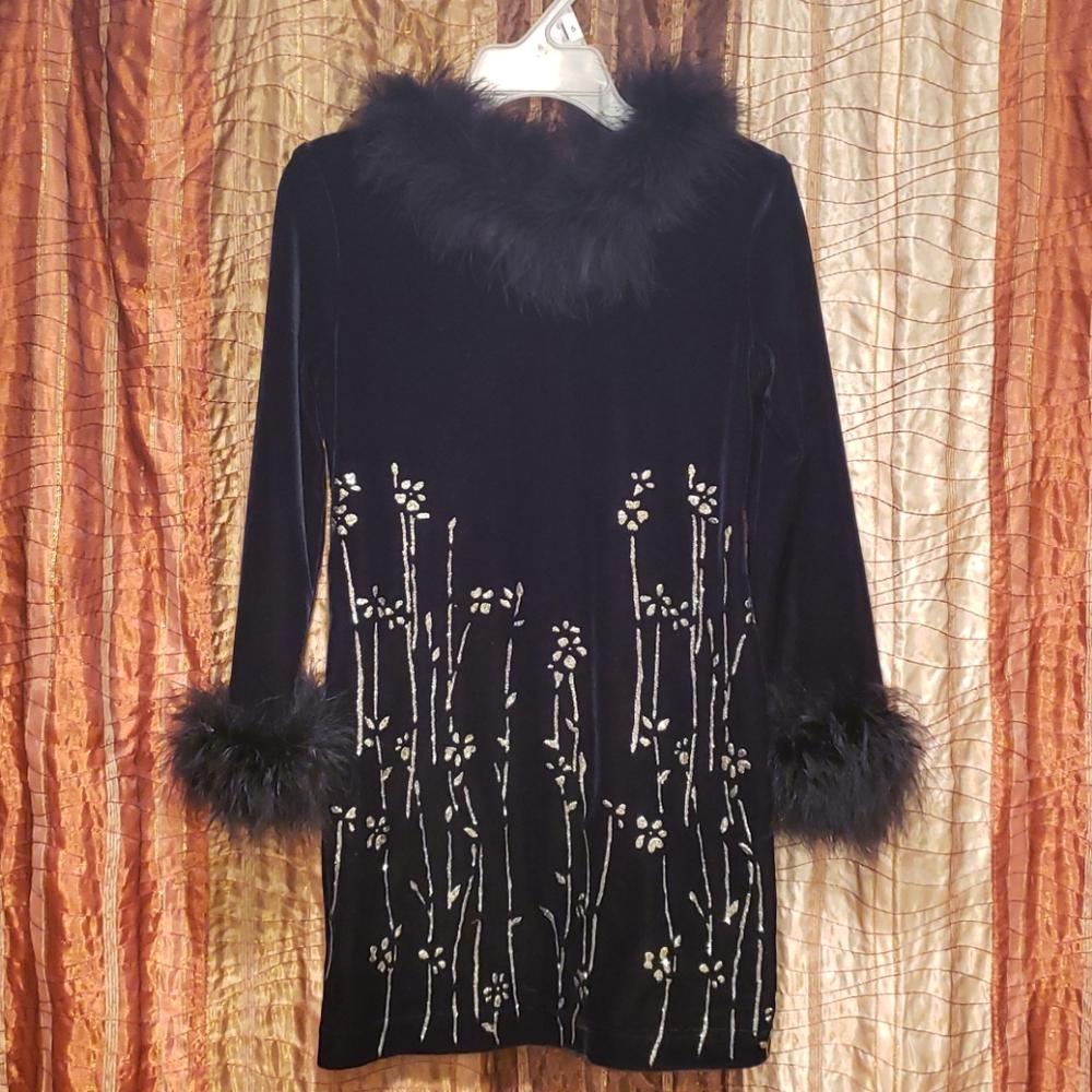 Girls Velvet & Feathers Dress